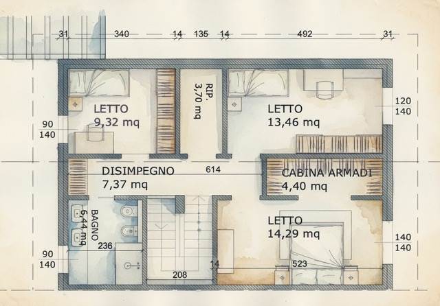 Planimetria villette piano primo TIPO